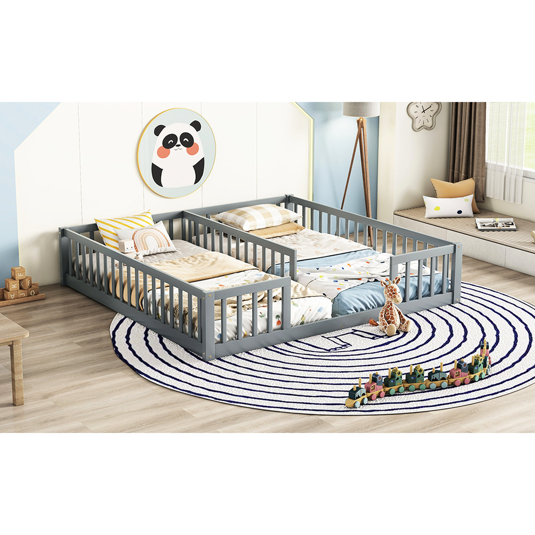 Latitude Run® Twin + Double Floor Bed White, With Guardrails For A — free download