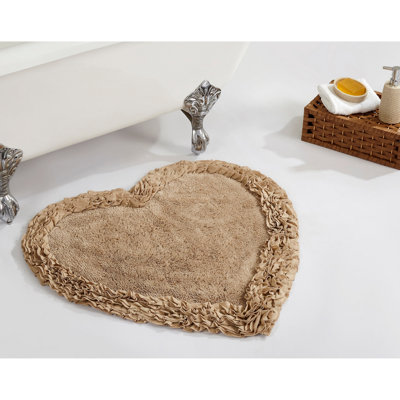 Zetilla 100% Cotton Tufted Bath Rug with Spray Latex Backing Machine Washable Luxurious Ruffle Border Ultra Soft and Absorbent Bathroom Rug 30 Heart