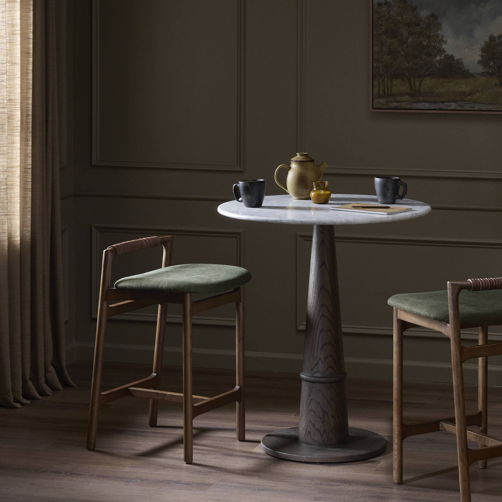 Boid Solid Wood Stool, Bar Stool (29.94" Seat Height), Antwerp Natural/Linen Blend, Sandy Oak