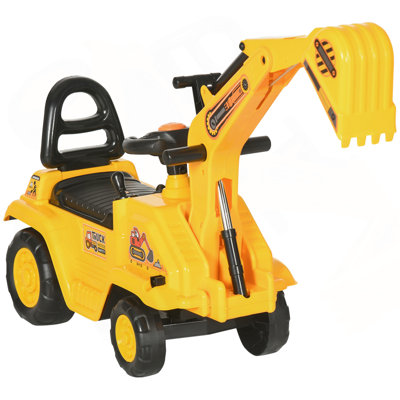 Ride On Excavator Pull Cart, Kids Digger Ride On Truck with Horn, Under Storage Storage, Sit and Scoot Pretend Play Toy Construction Car For Ages 18M +
