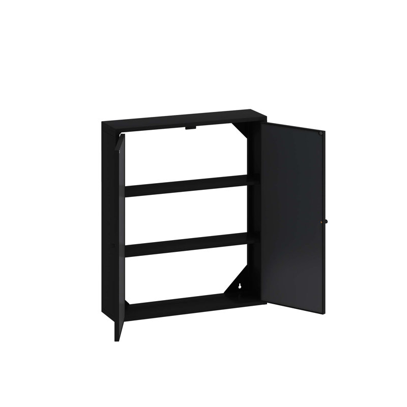 Armoire murale vintage à deux portes avec miroir et rangement spacieux, Noir