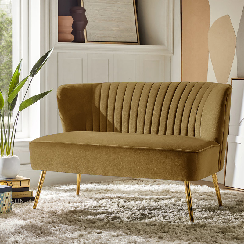 Euclid 47" Velvet 2-Seat Armless Loveseat, Golden