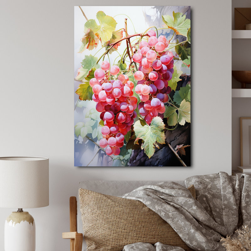 Raisins roses - Impression sur toile, H 20 po x l 12 po x P 1 po, Toile tendue