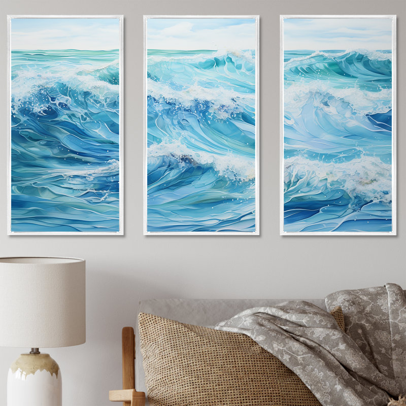 «Ocean Charm», art mural océan, H 28 po x l 36 po x P 1 po, Cadre flottant blanc