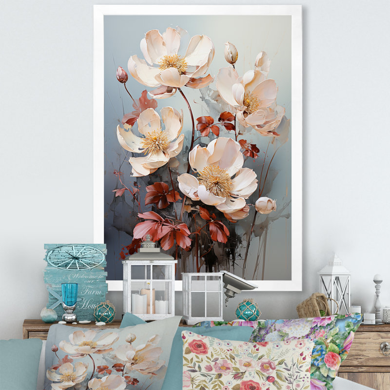 «Affulent Bouquet Of Lotus I» sur toile, Cadre simple blanc, H 40 po x l 30 po x P 1,5 po