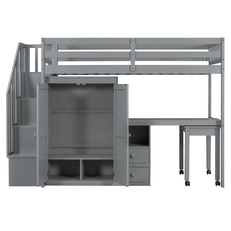 Lit plateforme en bois, Lit simple, Gris