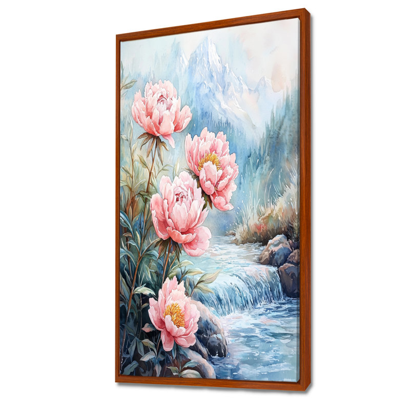 Gitza, pivoines d'hiver et rivière Glacier II - pivoines, reproductions encadrées, H 60 po x l 28 po, Brun