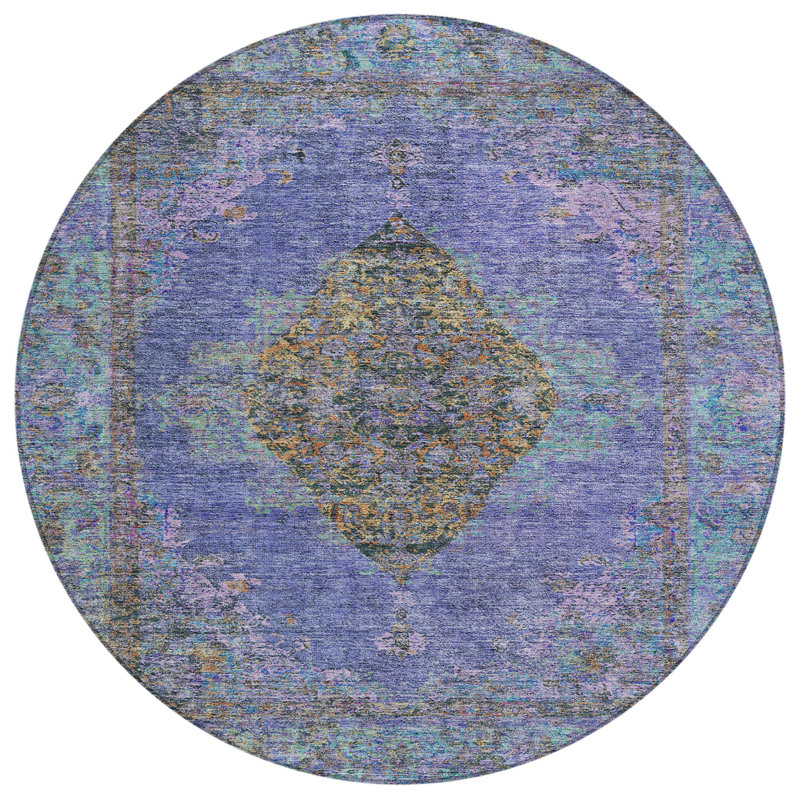 Tapis mauve lavable à la machine intérieur / extérieur Xhevrie, Rond 8 pi