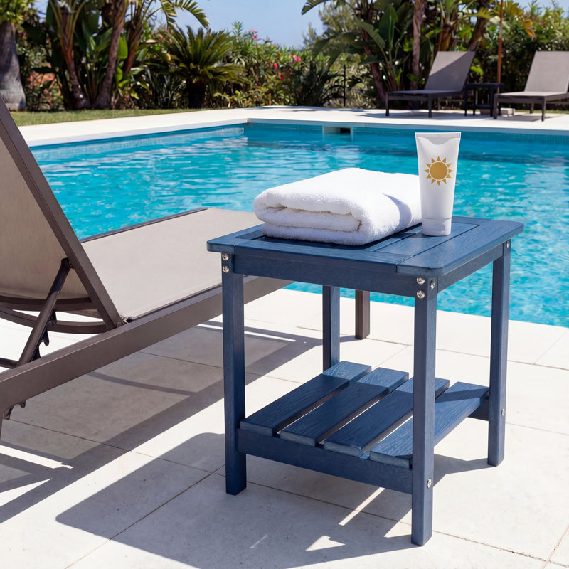 Table d'appoint carrée 16 po Hdpe Adirondack, table de bout résistante aux intempéries avec tablette de rangement, Bleu