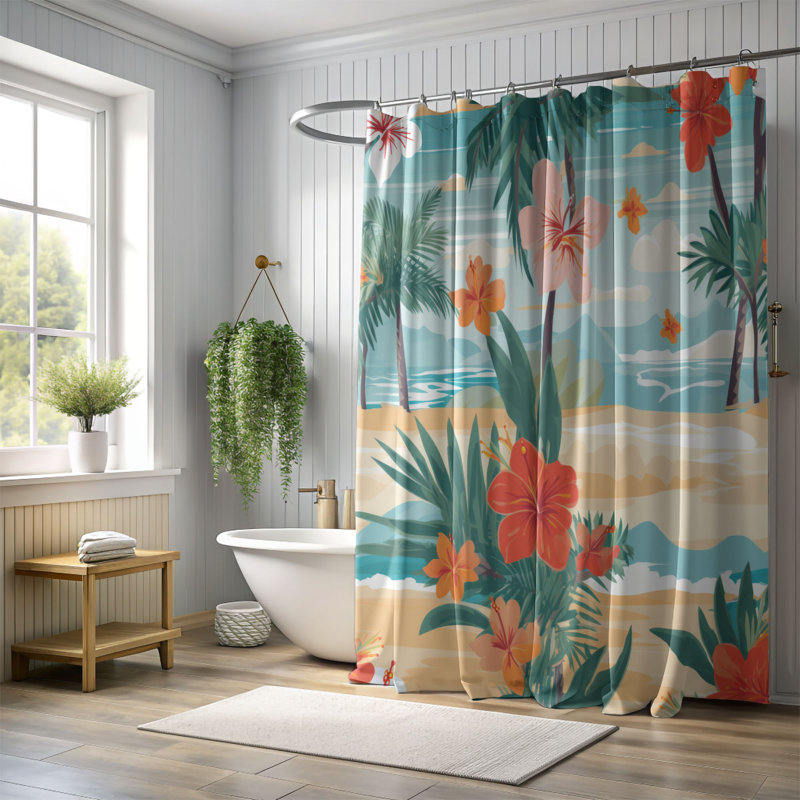 Plage - Rideau de douche Premium, H 74 po x l 71 po