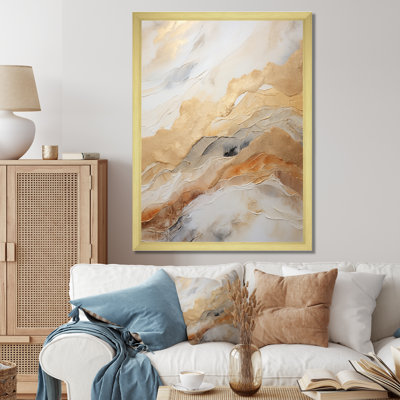 «Gold White Marble Geode Magic I», reproduction d'art sur toile abstraite_106508