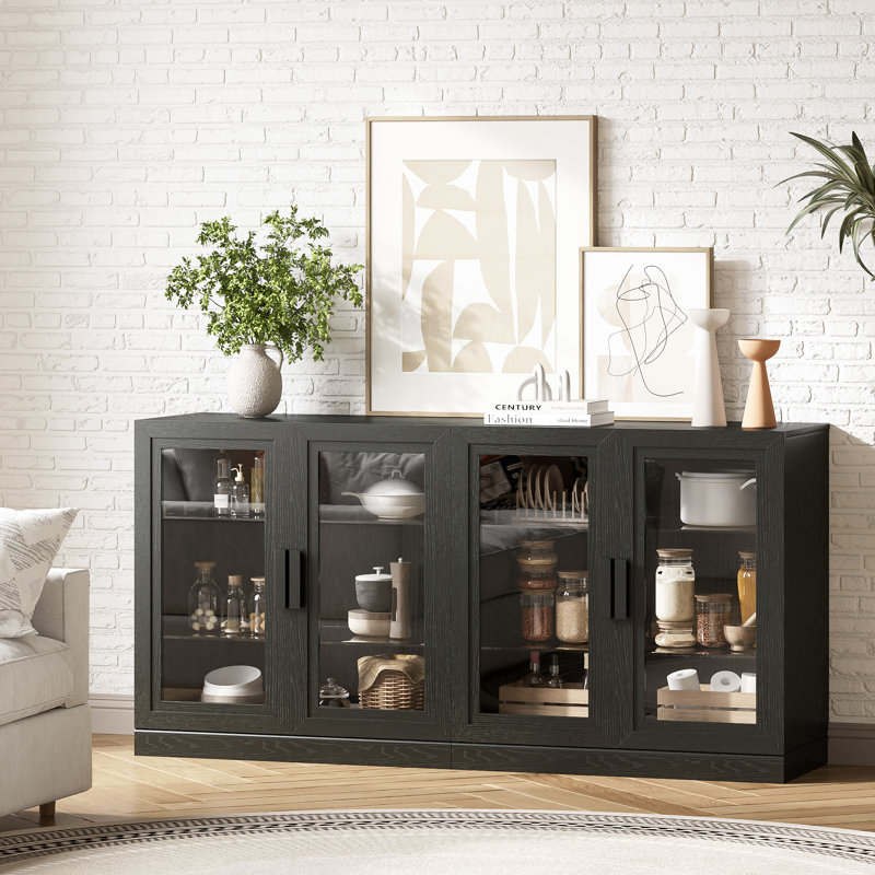 Buffet avec portes en verre et tablettes réglables, H 31 po x l 31 po x P 16 po, Noir