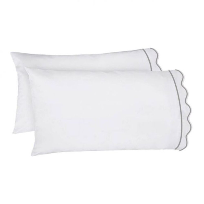 400TC Cotton Scallop Embroidery & Border Cotton 4 Piece Sheet Set Fitted Sheet Fits Upto 16" Deep Pocket, Light Gray Border