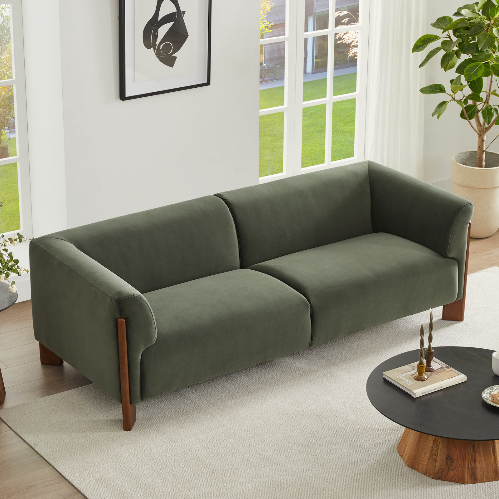 Wanetta 2-Piece Velvet Living Room Set, Soren Olivine Velvet