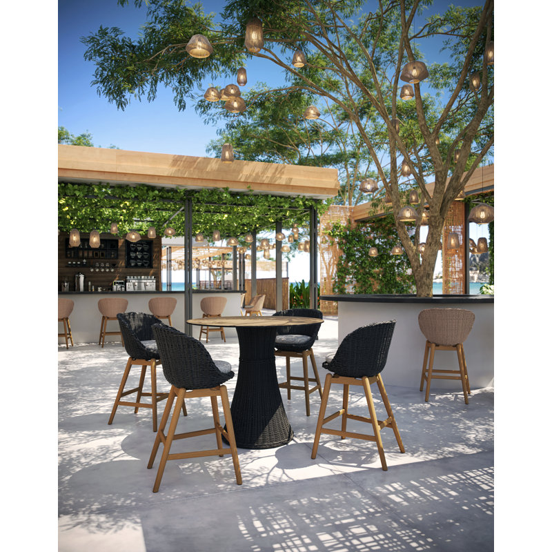 Chaise de bar en teck avec coussins Tulle, Lin