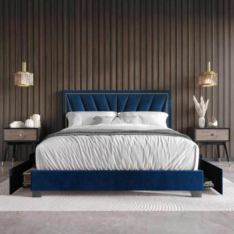 Jannean Upholstered Platform Storage Bed, Queen, Blue