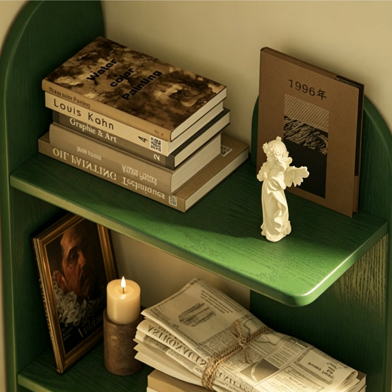 Tablette de rangement étroite en bois d'hévéa, Vert
