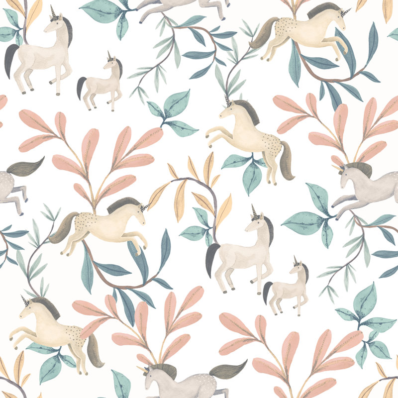 Enchanted Unicorns Wallpaper Sample, Green