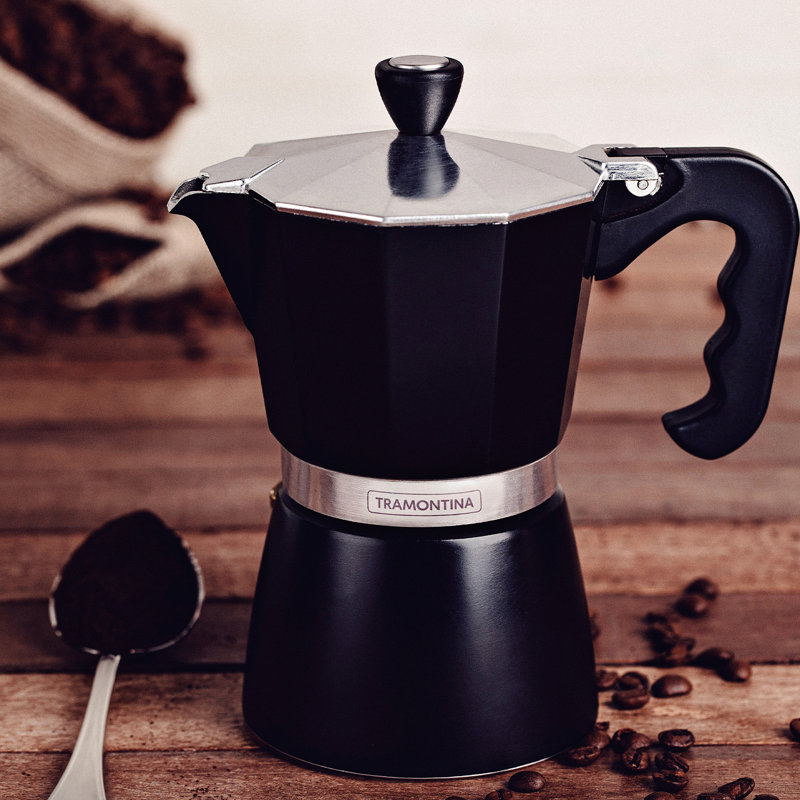 Tramontina Italian Espresso Pot 320ml (Silver), Black