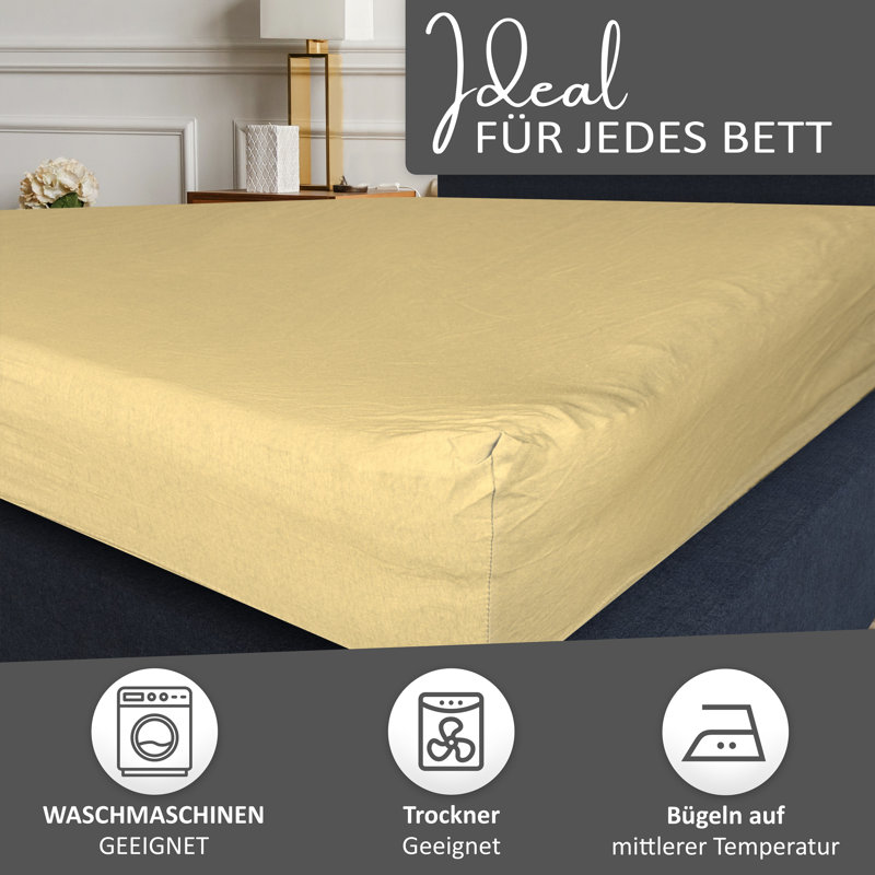 100% Cotton Jersey Knit Fitted Sheet, Yellow, European Double (140 x 200cm)