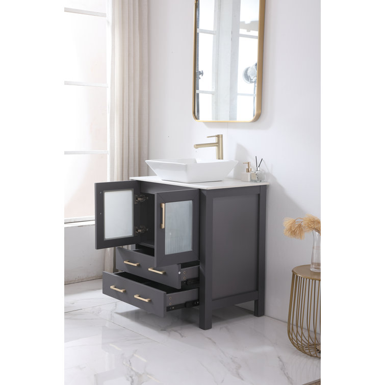 30'' Free-Standing Single Bathroom Vanity with Ceramic Vanity Top Latitude Run Sink Finish: Black