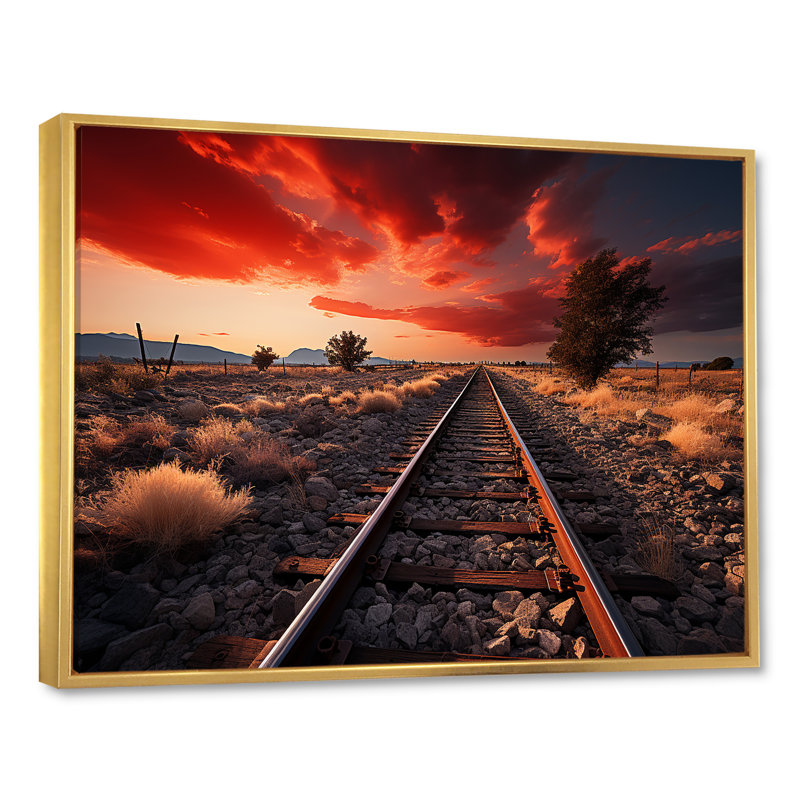 Train train sur fond rouge, impression sur toile, H 30 po x l 40 po x P 1,5 po, Cadre flottant doré