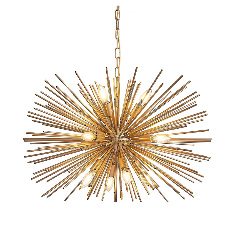 Luminaire suspendu 29 po Spoutnik doré de style Mid-Century Starburst pour salon et salle à manger