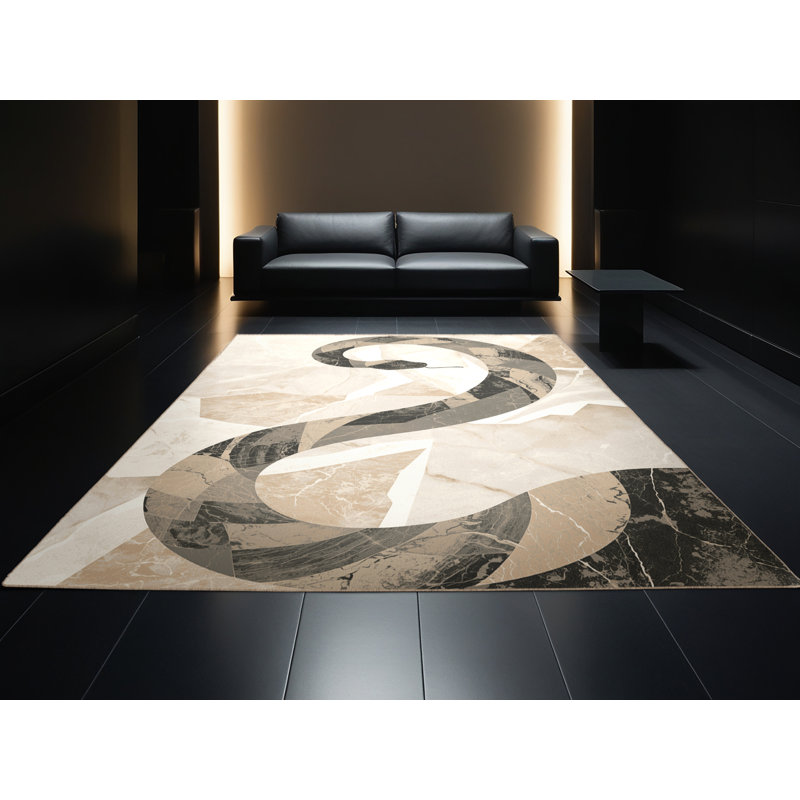 Tapis en marbre beige élégant et chic lavable à la machine Cumberland Basilisk, 3 X 5