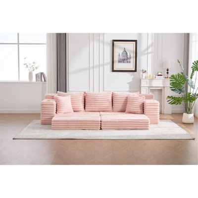 Oversized Boneless Four Seats Sofa featuring Cup Holder and Side Storage Pockets, Upholstered Corduroy Sofa Bed Cloud Couch featuring 3 Pillows, 2 Lumbar Pillows.Living Room, Bedroom, No Assembly , Breathable material