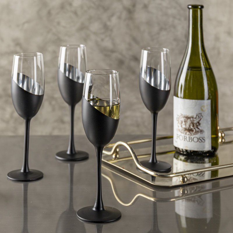 4 Piece 237ml Glass Flute Set, Silver