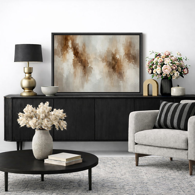 Vertical Earth Tone Abstract Artwork, Living Room Pictures, Framed Canvas Giclee Print Wall Art, Black Floater Frame