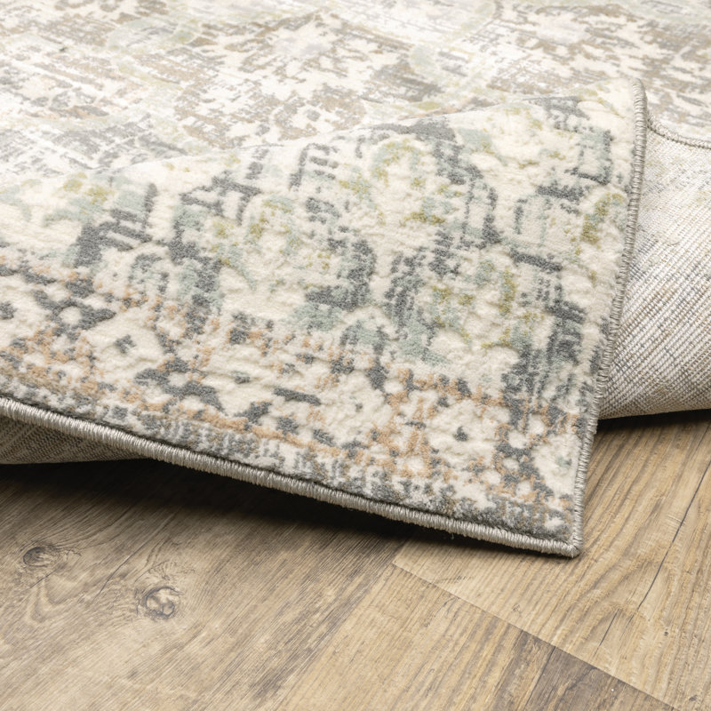 Tapis floral gris / saumon, Rectangle 9 pi 10 po x 12 pi 10 po