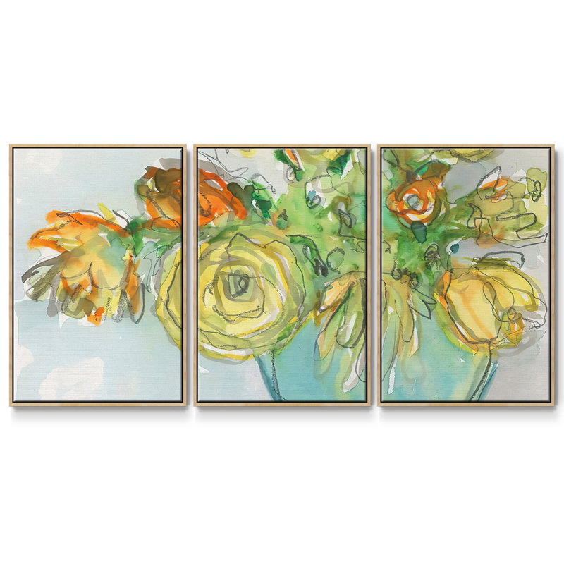 Ensemble de 3 fleurs printanières, H 36 po x l 75 po, Encadré naturel