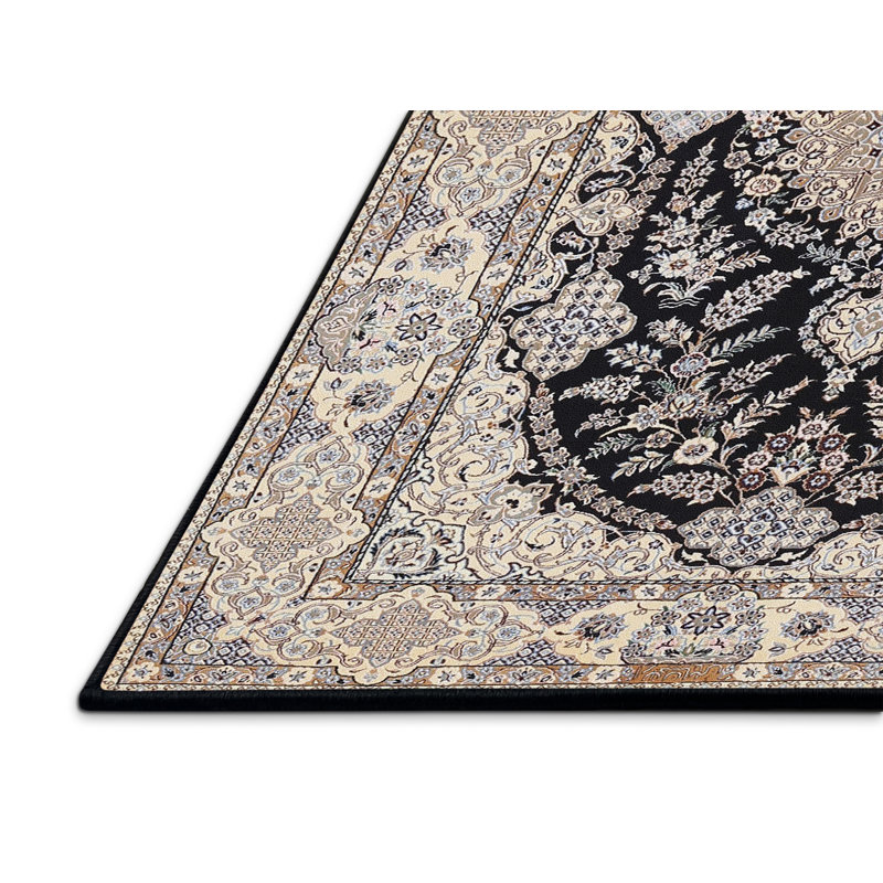 Tapis oriental beige / noir en laine / polyester tissé à la machine Reczkowski, Rectangle 2 pi x 3 pi
