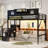 Full Size Metal Loft Bed with Stairs, House-Shaped Guardrails and Wardrobe for Kids and Teens, Black-472998140-472998141