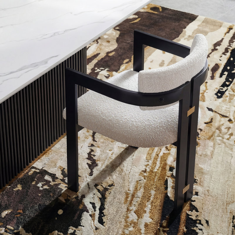 7 Piece Modern Dining Table Set, Faux Marble Dining Table and 6 Boucle Dining Chairs, White, 7 Pieces: Table, 6 Chairs
