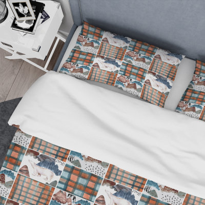 Brown And White Patchwork Polyester Patchwork Duvet Cover