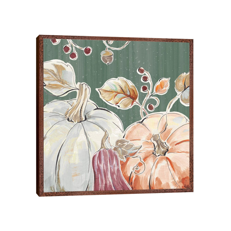Pumpkin Patch II Dark by Daphne Brissonnet - Painting on Canvas, 45.72 cm H x 45.72 cm W, Classic Brown Wood Framed