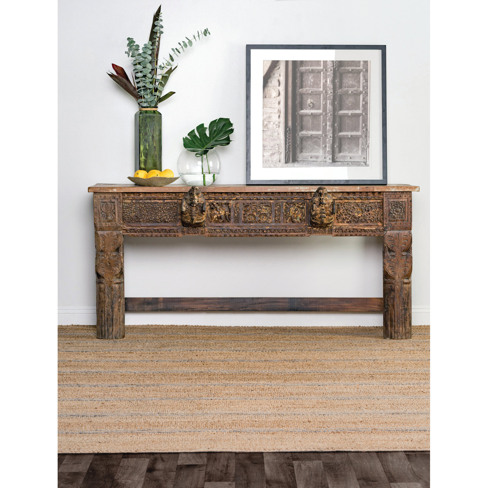 Beamond Brown Hand-Woven Striped Jute Rug, Rectangle 5' x 8'