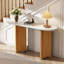 Console étroite, table de hall d'entrée avec plateau ovale en faux marbre, table de canapé rustique avec pieds incurvés, table d'appoint de couloir pour l'entrée et le salon-607378315