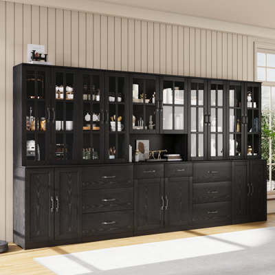 71" H X 126" W Kitchen Pantry With Bookcases, Glass Door Kitchen Hutch With Drawer And Spacious Countertops, Ccdde Style by Hokku Designs