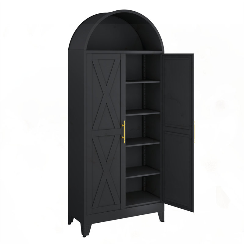 Modern style metal Circular arc top 2 doors cabinet, Black