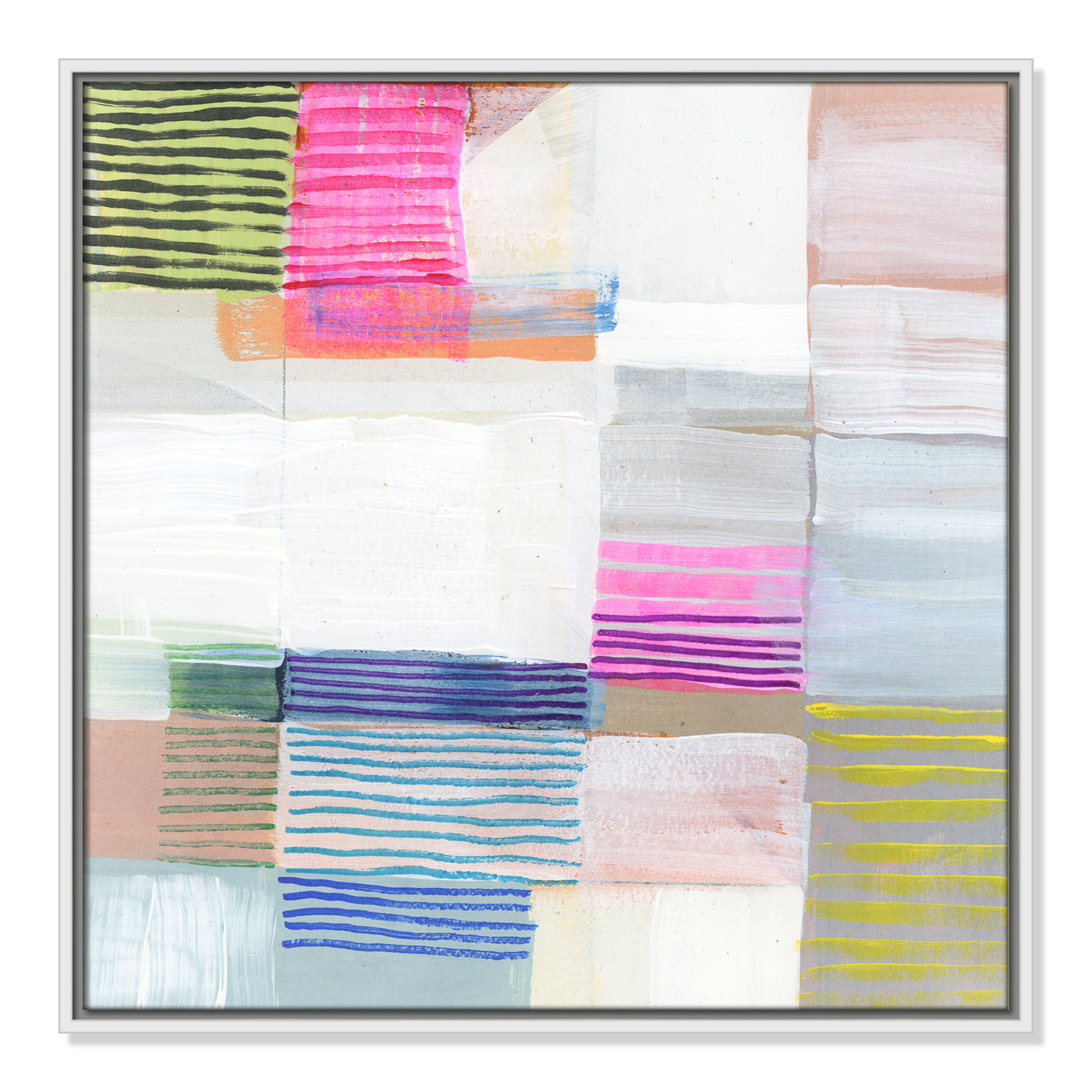 Bright Net II by Cartissi - Floater Frame Painting on Canvas, White Framed, 25.5" H x 25.5" W x 2" D