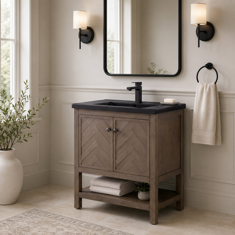 Ensemble de meuble-lavabo simple 30 po Chazden, Cocoa Brown, Cuivre antique, Noir