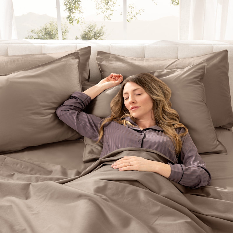 400 Thread Count Sateen Sheet Set, Twin Extra Long Sheet Set with 1 Pillowcase, Taupe
