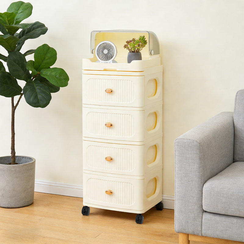Étagère de rangement à 4 niveaux, armoire de rangement roulante avec 4 tiroirs, rangement mobile