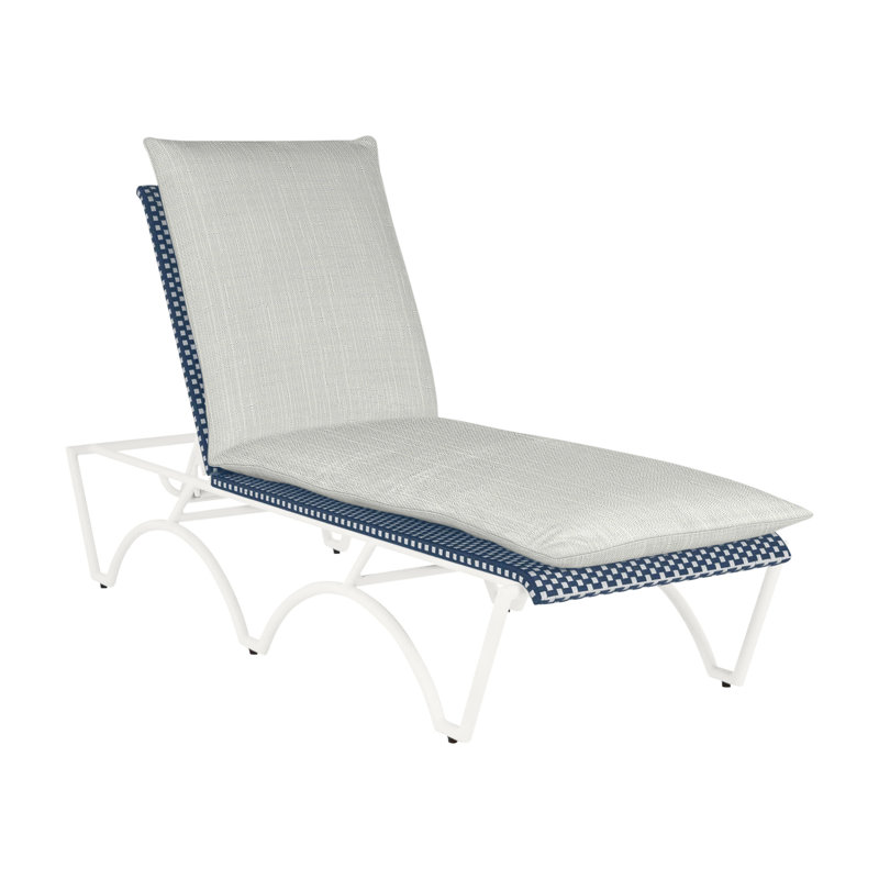 Savoy N-Dura Resin Wicker Outdoor Chaise Lounge, No Welt, Chalk/White/Navy, Verona Fossil