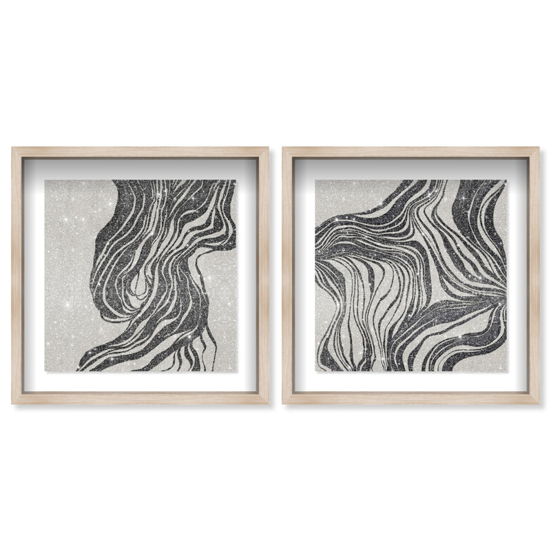 Emotional Set Shadowbox Abstract Print by Oliver Gal, Black Frame, 12 x 12, 31.5"H x 31.5"W, Natural Oak Shadowbox