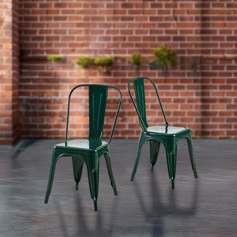 Kalya Metal Stacking Side Chair Dining Chair, 2, Emerald Green