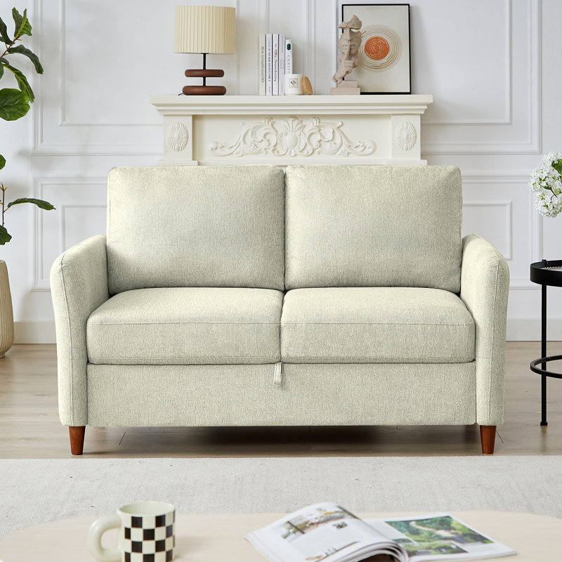 Linen Flared Arm Loveseat with Storage, 34.7" H x 56.3" W x 31.2" D, Beige
